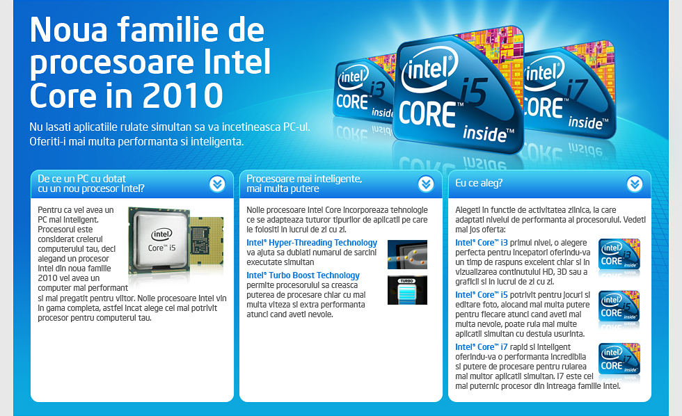Noua familie de procesoare Intel Core-i3, i5, i7