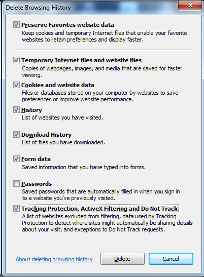 Internet Explorer – Delete Browsing History