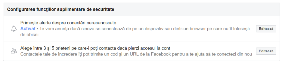 Facebook securitate cont