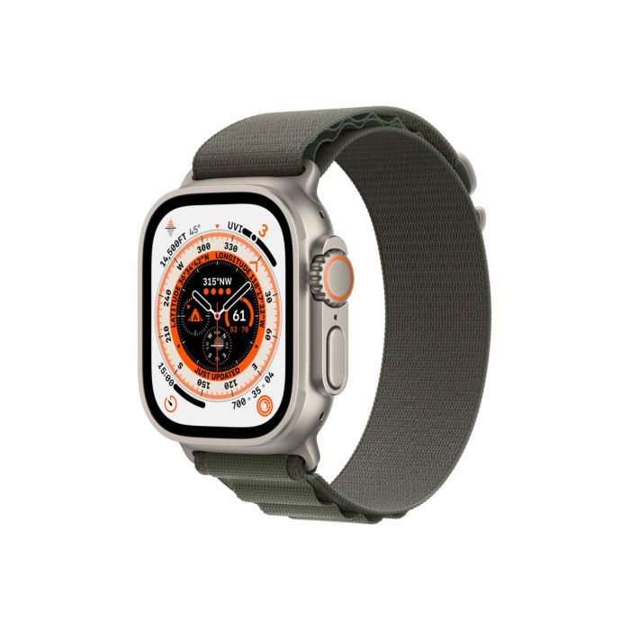 Apple Watch Ultra GPS + Cellular, 49mm Titanium Case with Green Alpine Loop